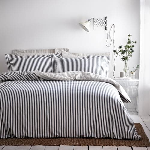 Image of furn. Yard Hebden Mélange Stripe Cotton Duvet Set – Ultra Soft Reversible Striped Bedding (Navy – King)