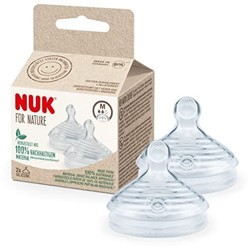 Image of NUK for Nature Replacement Baby Bottle Teats | Medium (6-18 Months) | Breast-Like Silicone with Anti Colic Vent | Sustainable, BPA-Free Materials | 2 Count
