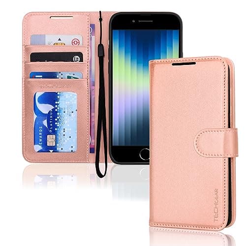 Image of TECHGEAR iPhone SE 2022 5G /2020, iPhone 8/7/6 Leather Wallet Case, Flip Case Cover Card Holder, Stand, Wrist Strap, Rose Gold PU Leather, Magnetic Closure for iPhone SE 3 / SE 2 /iPhone 8 7 6 6s 4.7"