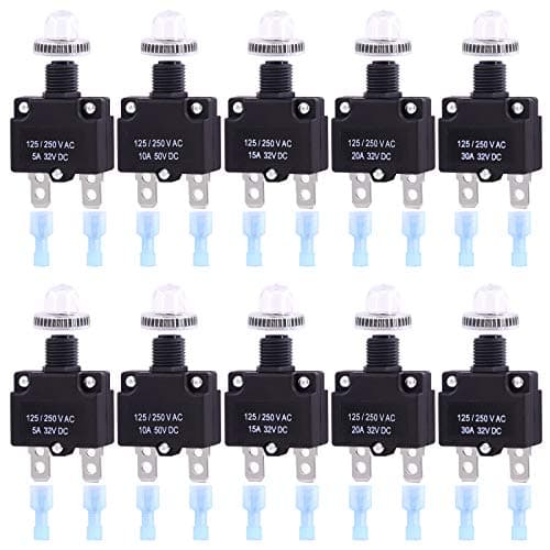 Image of Swpeet 30Pcs 5 Sizes Thermal Circuit Breaker with Quick Connect Terminals and Waterproof Button Caps Assortment Kit, 5Amp 10Amp 15Amp 20Amp 30Amp with Waterproof Push Button for Switch Operation