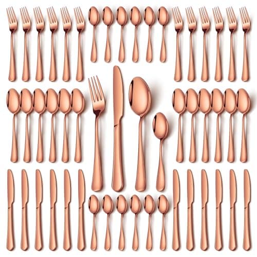 Image of NINIROR 48-Piece Rose Gold Cutlery Set for 12, Premium Stainless Steel Tableware with Knives, Forks, Spoons & Teaspoons, Mirror Polished & Dishwasher Safe, Luxury Kitchen Gift Set