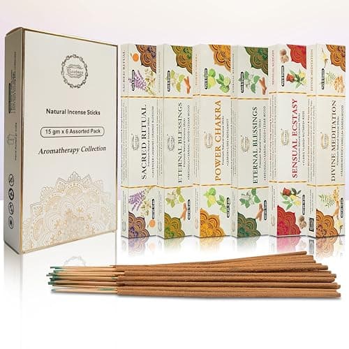 Image of raajsee Incense Sticks 6 Pack Variety Set 15gm Each,Divine Meditation-Power Chakra-Eternal Blessing-Sensual Ecstasy- Sacred Ritual- Ancient Yoga- Spa Collection