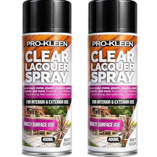 Image of Pro-Kleen Clear Lacquer Spray - Protects and Seals - for Metal, Wood, Plastics & Ceramics - Fast Drying Formula for Interior and Exterior Surfaces - Clear, Durable & Flexible - (Matt, 2 x 400ml)