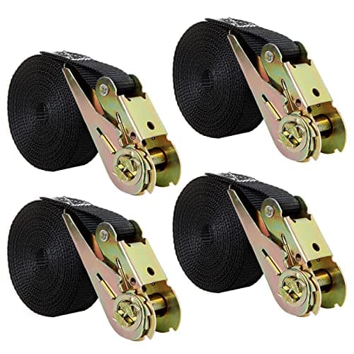 Image of YAYODS 4PCS Black Ratchet Straps, Heavy Duty Ratchet Tie Down Straps with 800kg Break Strength, 2.5cm x 6m Ratchet Straps for Motorcycle, Trucks, Trailer, Cargo