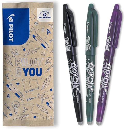 Image of PILOT - Set of 3 FriXion Ball 07 - Erasable Thermosensitive Ink Pen - Refillable Roller Pen - Black, Green, Purple - Medium Tip