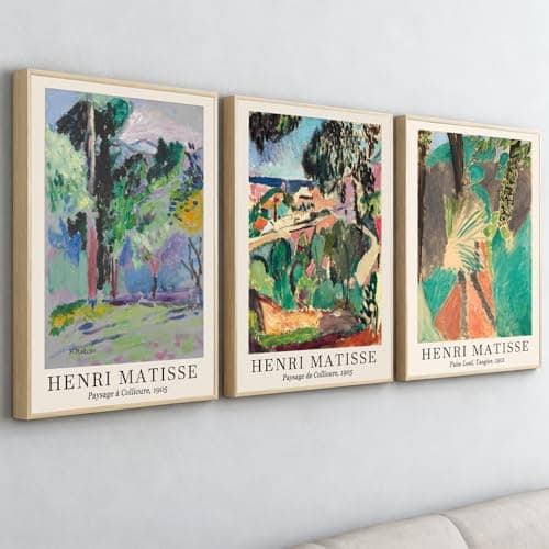 Image of PWAAHDC Matisse Framed Wall Art Set of 3, Abstract Colourful Canvas Prints, Modern Artwork for Living Room, Bedroom or Bathroom Décor, 30x40cm (12"x16")