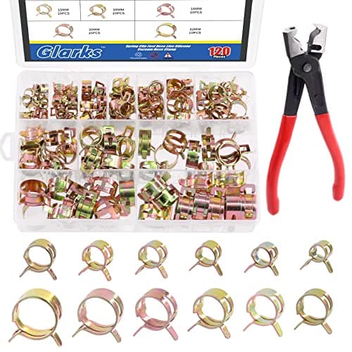 Image of Glarks 121Pcs 12 Sizes 7-12mm Spring Band Type Clips Fuel Silicone Vacuum Hose Pipe Fasteners Assortment Kit with 1Pc Clic-R Hose Clamp Pliers