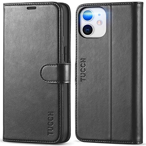 Image of TUCCH Wallet Case for iPhone 12 Mini (5.4"), Protective Magnetic PU Leather Case with[RFID Blocking][Shockproof TPU]Kickstand Card Holders, Flip Folio Stand Cover Compatible with iPhone 12 Mini, Black