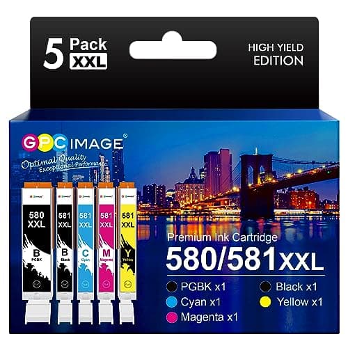 Image of GPC Image 580XXL 581XXL Ink Cartridges Compatible for Canon 580 & 581 Ink Cartridges for Canon PIXMA TS705A TS6250 TS6150 TS6350 TS6251 TS6351 TS8250 TR8550 TS9550 (PGBK/BK/C/M/Y, 5-Pack)