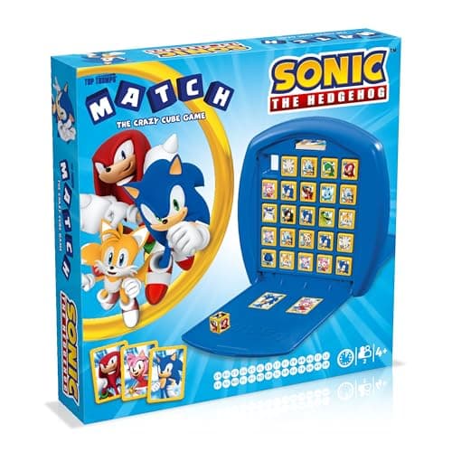Image of Top Trumps Match Sonic the Hedgehog Board Game, match 5 Tails, Knuckles, Shadow, Doctor Eggman in a row to win, great gift for SEGA video game fans, for ages 4 plus