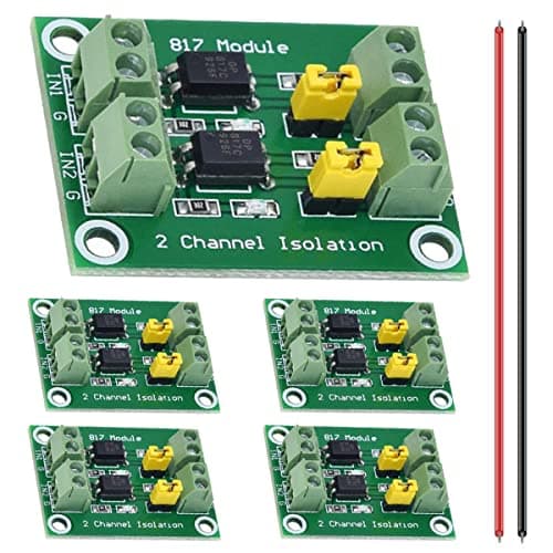 Image of DAOKAI 5 Pcs PC817 2 Channel Optocoupler Isolation Module 3.6-30V Voltage Converter Driver Photoelectric Isolated Board for Control Relay with 24AWG Wire