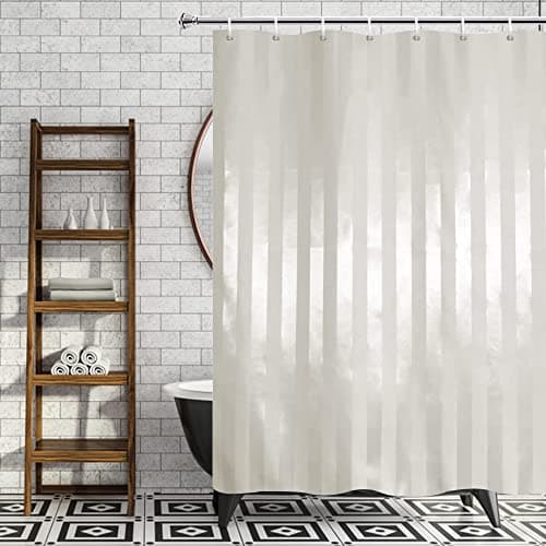 Image of Blue Canyon Satin Stripe Shower Curtains | 100% Polyester Shower Curtain | Anti-Bacterial Surface Treatment | Water Repellent| Weighted Hem | 180 X 180cm | 12 Reinforced Eyelets with Hooks (White)