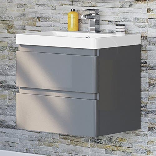 Image of 600mm Denver Gloss Grey Built In Sink Drawer Unit - Wall Hung