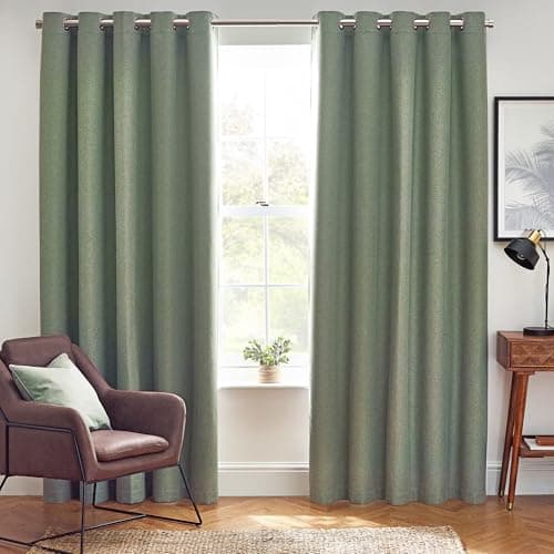 Image of furn. Dawn Textured Blackout Eyelet Curtains – Thermal Lined Pair (Eucalyptus - Width 168 x Drop 229cm)