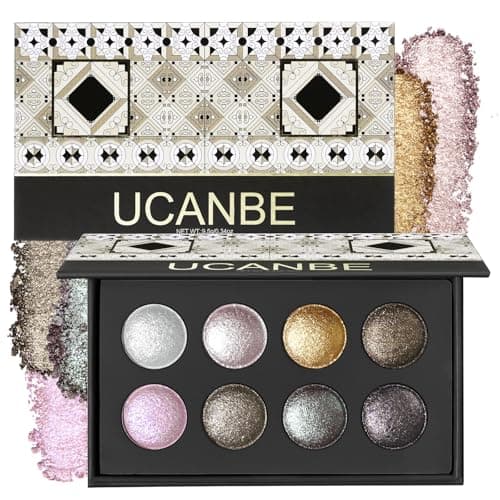 Image of UCANBE 8 Color High-Intensity Baked Shimmer Eyeshadow Palette - Metallic Diamond-Like Shimmer, Highly Pigmented, Smooth & Blendable Formula for Dramatic & Radiant Eye Makeup (03 All Metallic)