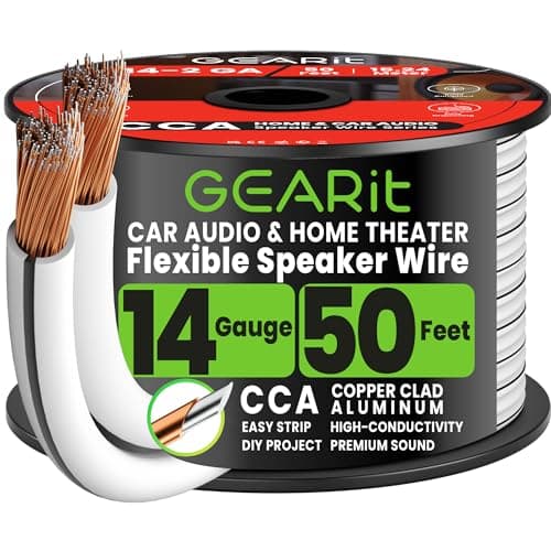 Image of GEARit 2x2.5mm² Speaker Cable 15.24m/50ft, 14AWG Twin Core Speaker Wire with Polarity Markings, Ultra Flexible CCA Audio Cable for In-Wall Home Cinema, Car Audio Stereo, HiFi Surround Sound - White