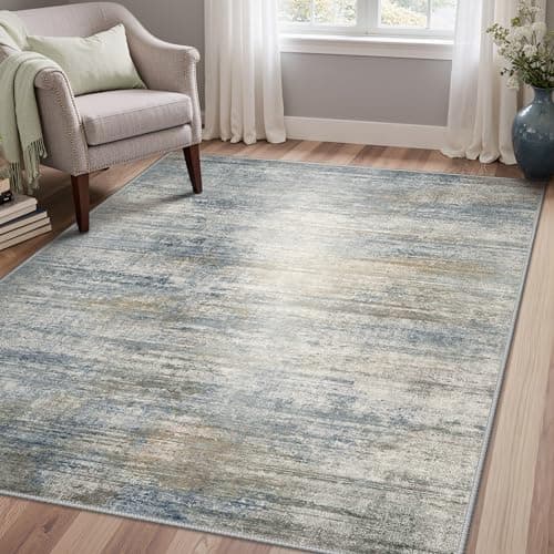 Image of GENIMO Rug Living Room 120x170cm, Modern Abstract Area Rugs Washable, Non-Slip Floor Carpet Minimalist, Low Pile, Non-Shedding, Dining Room, Office, Bedroom, Kitchen, Lounge, Indoor
