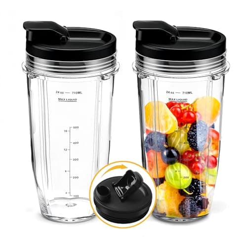 Image of 2Pcs Replacement 24oz Blender Cup with Sip & Seal Lid Compatible with Nutri Ninja BL450 BL456 BL480 BL482 BL640 BL642 BL682 BN401 BN751 BN801 Foodi SS101 SS151 SS351 SS401 Ninja Auto IQ Series Blender