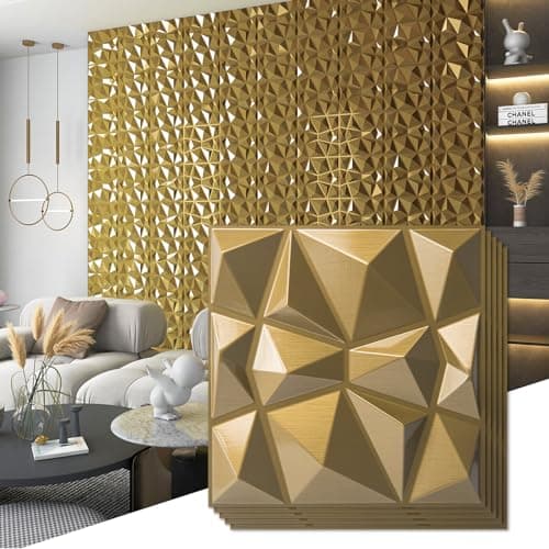 Image of Art3d Decorative 3D Wall Panels in Diamond Design, 12"x12" Gold for Home and Office Decor (33 Pack)