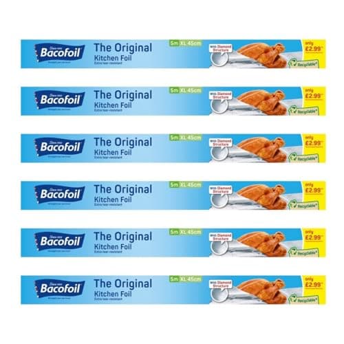 Image of The Original Kitchen Foil XL 45cm Wide x 5m Long - Pack of 6 | Premium Aluminum Foil for Cooking & Food Storage | Convenient Size | Multipurpose Kitchen Essential