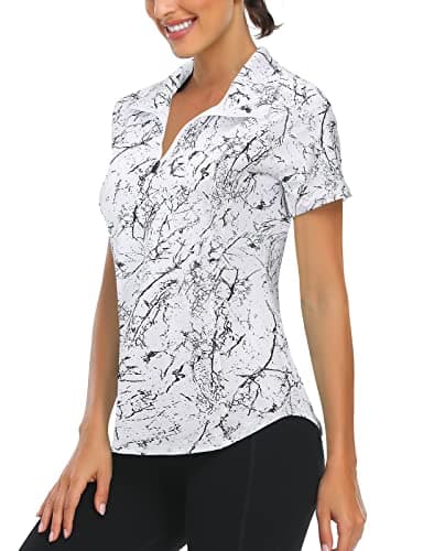 Image of Workout Tops for Women UK, Women's Golf Clothing Elegant Ladies Fitted Tops Womens Golf Apparel Lightweight Breathable Yoga Tennis Gym Sports Shirts Marble-L