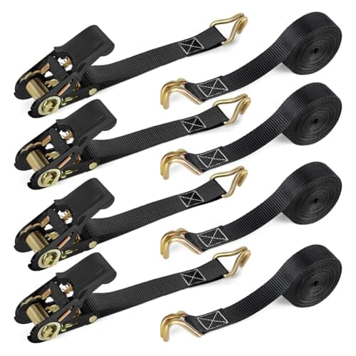 Image of IAZZCO Ratchet Straps with Hook - 4 Pack 6M x 25MM Heavy Duty Tie Down Straps with Cam Buckle for Motorcycles/Car/Trailer/Household
