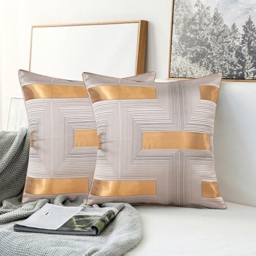 Image of Traziewell Silver Grey Cushion Covers 45x45 cm Set of 2 Cushion Cases Square Decorative Gold Printed Patterned Pillow Cover for Sofa Couch 716