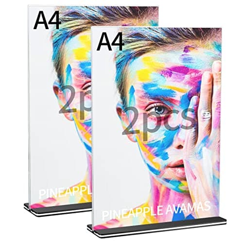 Image of QOOSIKICC 2 Pcs A4 Acrylic Sign Holders, Clear Poster Menu Holder, Vertical Version Double Sided Display Stands for Office, Restaurant, Hotel, Photo, Documents Display Stand Holders
