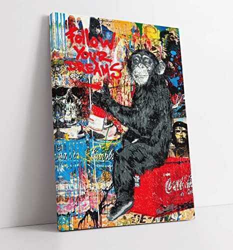 Image of BANKSY GRAFFITI FOLLOW YOUR DREAMS CANVAS WALL ART PRINT ARTWORK BRAINWASH (18in x 12in / 45cm x 30cm)