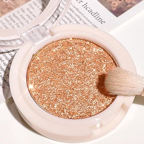 Image of Orange Golden Glitter Single Eye Shadows Long Lasting Blendable Gold Powder Shimmer Eyeshadow Highly Pigmented Waterproof Rose Gold Glitter Eyeshadow Single Palette