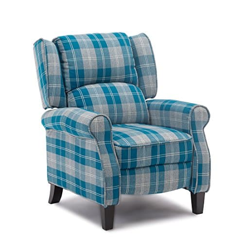 Image of More4Homes EATON WING BACK FIRESIDE CHECK FABRIC RECLINER ARMCHAIR SOFA CHAIR RECLINING CINEMA (Blue)