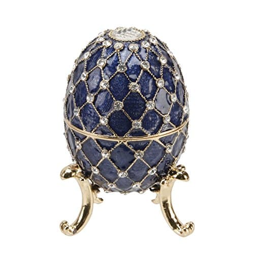 Image of Large Blue Ornate Egg Treasured Trinkets Keepsake Box Juliana