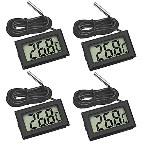 Image of Thlevel Digital Reptile Thermometer Fridge Temperature Probe Temperature Gauge Inside Outside for Freezer Refrigerator Aquarium 4 Pack Black