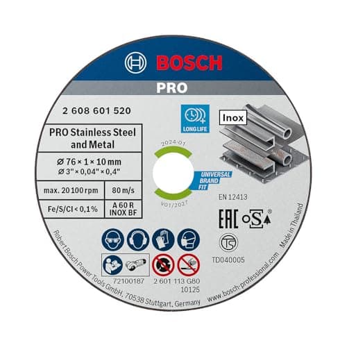 Image of Bosch 5x PRO Stainess Steel and Metal Speed Thin Cutting Disc for Mini Angle Grinder and Bore 10 mm (for Steel, Stainless steel, Ø 76 mm, Professional Accessory Mini Angle Grinder)