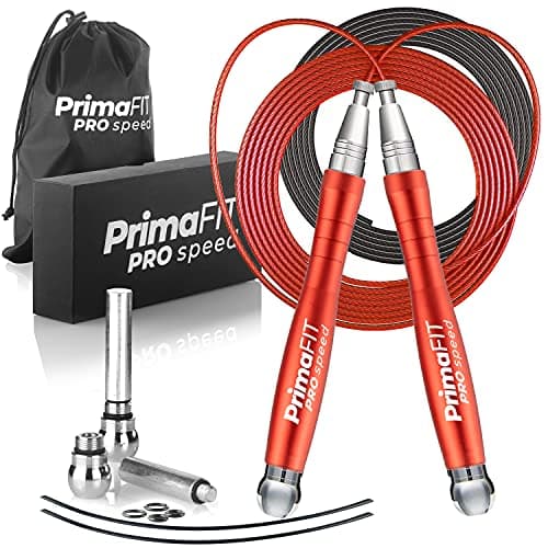 Image of PrimaFIT Pro Speed Skipping Rope Adult Fitness for Men Women Weighted Jump Rope 3m Adjustable Self-Locking Aluminium Boxing Gym MMA Crossfit Workout Fat Loss Spare Cable, Weights, Protectors Carry Bag