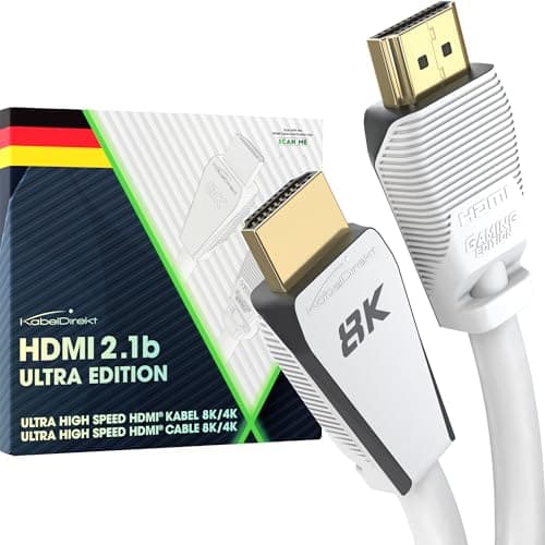 Image of 8K HDMI Cable, HDMI 2.1 b, certified Ultra Edition for maximum performance – 3m (48G, Ultra High Speed HDMI 2.1, 10K, 8K@60Hz & 4K@144Hz, Gaming PC/PS5/Xbox, HDMI certificate, white) – CableDirect