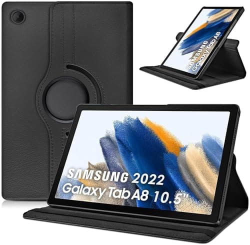 Image of World biz Case for Samsung Galaxy A8 10.5-Inch 2021 Tablet (SM-X200/X205/X207), 360 Degree Rotation Protective Stand Leather Folio Cover Back, Auto Wake/Sleep Tab A8 (Black)