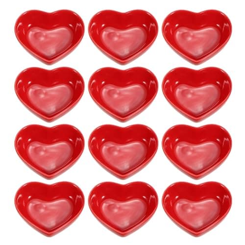 Image of sourcing map Red Heart-Shaped Ceramic Side Dipping Bowl, 3" Porcelain Dish Bowl Set of 12, Mini Appetizer Plates Seasoning Dishes for Kitchen Home Wedding Party Restaurant