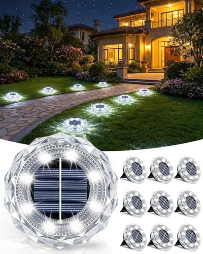 Image of KALAHOL 10 Pack Solar Lights Outdoor Garden, 8 LEDs Solar Ground Lights, IP65 Waterproof Outdoor Landscape Lamp, Solar Powered Pathway Lights for Patio Yard Driveway Walkway - Cold White