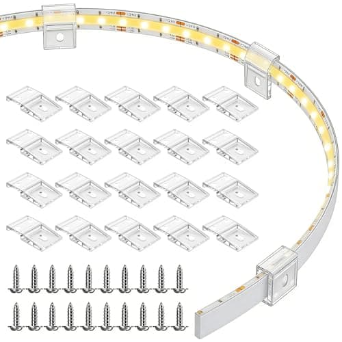Image of 20Pcs Clear LED Strip Light Mounting Clips with Screws & Self Adhesive, Strong Fixing Brackets Holder Compatible with 10mm Width LED Strips, Fairy & String Lights