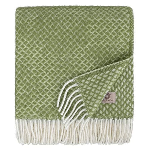 Image of Linen & Cotton Beautiful Soft Wool Throw/Blanket Sofia - 100% Pure New Zealand Wool, Olive Green (130 x 170cm) Knee/Warm Plaid Sofa Bed Couch Settee Armchair Bedspread Single Double Lambswool