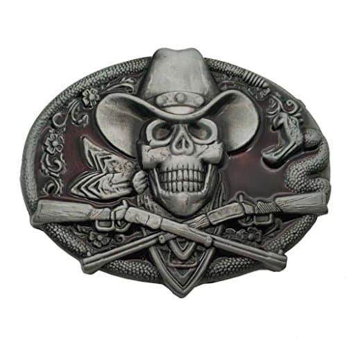 Image of YONE Western Cowboy Skull Pirate Rifles Belt Buckle Red(Size: 1.5 inch)