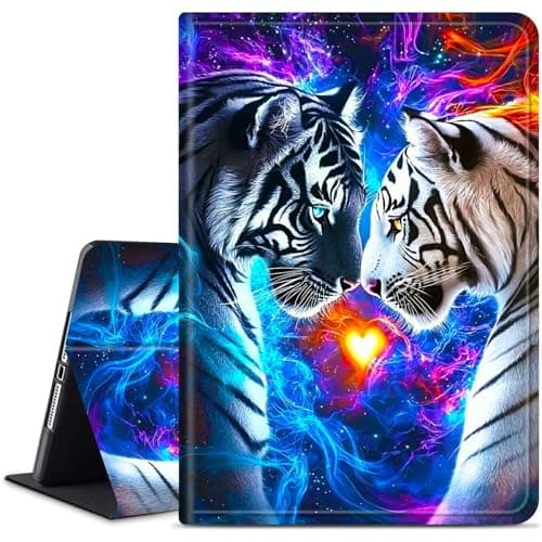 Image of Dikoer for Samsung Galaxy Tab E 9.6" 2015 (SM-T560/T561/T565/T567) Tablet Case, Multiple Viewing Angles & Kickstand Back Case Drop Protection Smart Cover, Grey White Tiger
