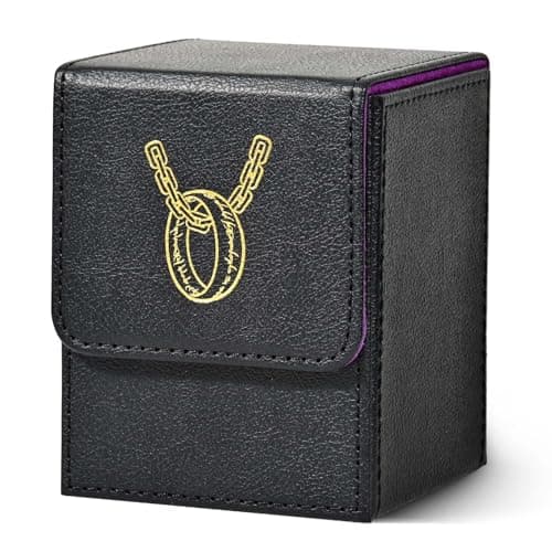 Image of Marsguard MTG Deck Box with 2 card dividers, holds over 100+ single-sleeved cards, PU leather case for TCG(Black) (Black&Purple, 100+)