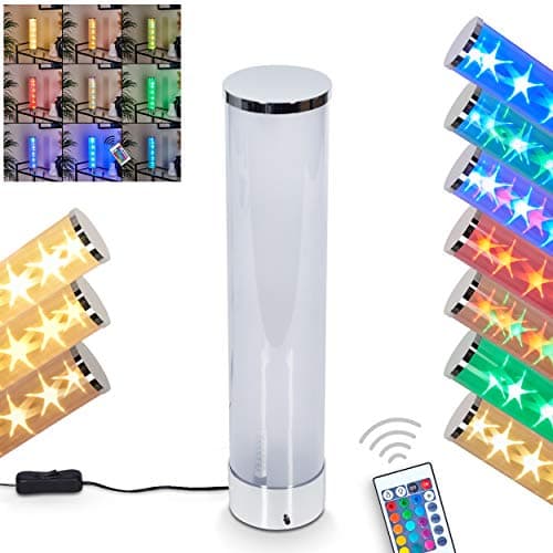 Image of Hatara LED Table lamp, Metal Bedside lamp in Chrome, 1 x LED 1.5 W (Included), 3000 Kelvin, max. 50 Lumen, lamp with Colour Changer, on/Off Switch on Cable, dimmable with Remote Control