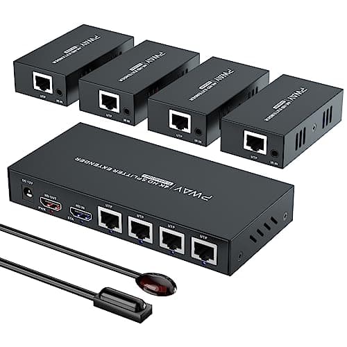 Image of PW-HT247P4IR HDMI Extender Splitter 60m/196ft By Cat5e/Cat6/Cat7 Cable Support 4K@60Hz Resolution、Loop Out、IR Control and POC Function