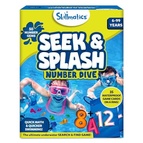 Image of Skillmatics Pool Toys - Seek & Splash, Search & Find Water Game, Swimming Pool Number Dive Toy for Kids, Summer Fun & Gifts for Boys & Girls Ages 6, 7, 8, 9, 10, 11 & Up, Includes 50 Colorful Gems