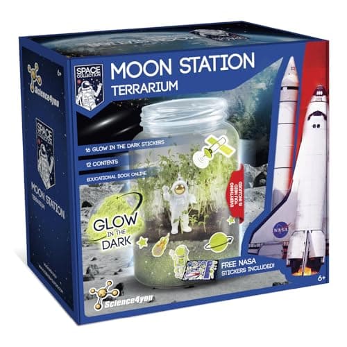 Image of Science4you Moon Station NASA Terrarium Kit - Make Your Own Terrarium NASA, 16 Space Stickers Glow in the Dark for Kids, Educational Toys for Kids 6+ year olds, Gifts for Boys & Girls 6 7 8 9+ Years