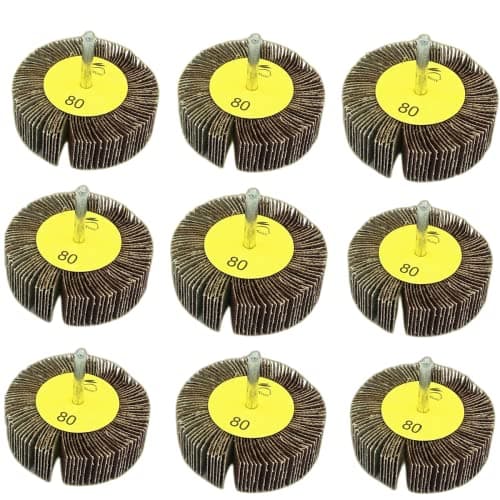 Image of FEIHU 60mm Flap Wheels,80 Grit.1/4" Shank Diameter for Removing Rust, Deburring, Grinding Polishing Flat. Disc Abrasive Sanding Pads for Drills 6mm Shank (9 Pack)