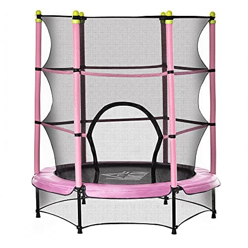 Image of HOMCOM 4.6FT Kids Trampoline with Safety Enclosure, Indoor Outdoor Toddler Trampoline, for Ages 3-10 Years, Pink